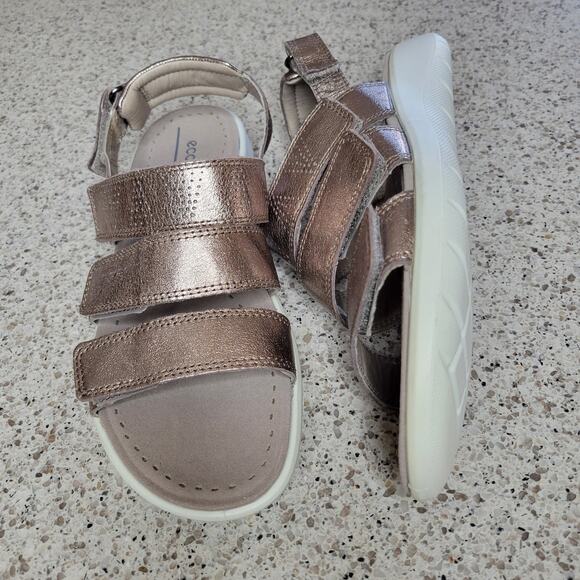 ECCO Soft 5 3-Strap 100% Leather Rose Gold Lightweight Womens Comfort Sandals✨️9 - Picture 4 of 12